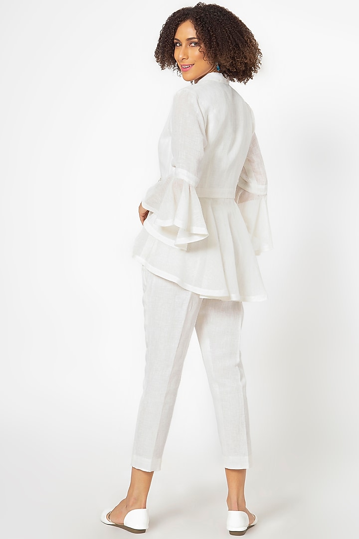 White Cotton Linen Pant Set by House of THL at Pernia's Pop Up Shop