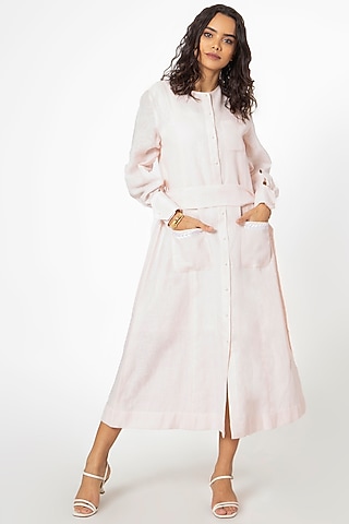 Rose Pink Cotton Linen Midi Dress by House of THL