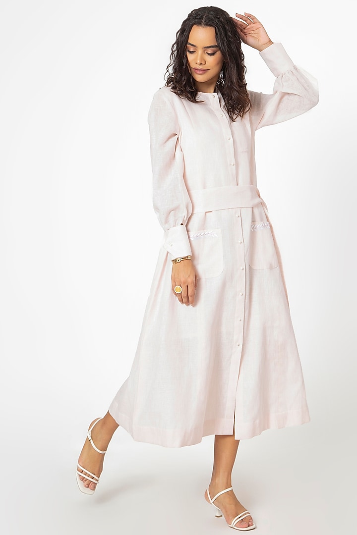 Rose Pink Cotton Linen Midi Summer Dress by House of THL at Pernia's Pop Up Shop