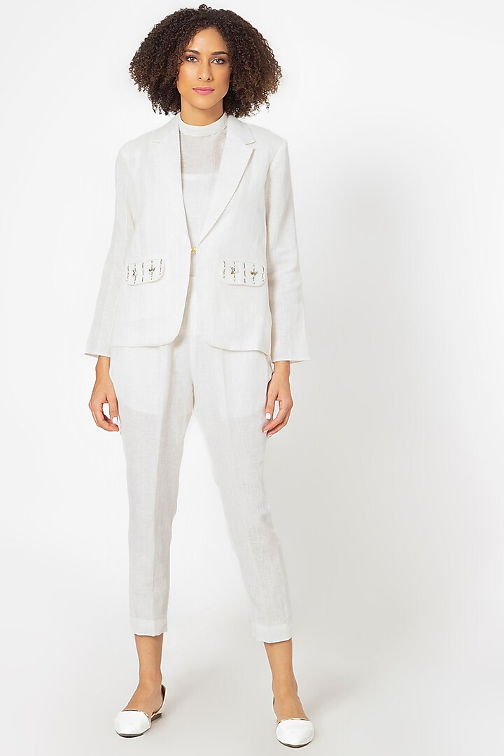 White Embellished Jacket Set by House of THL