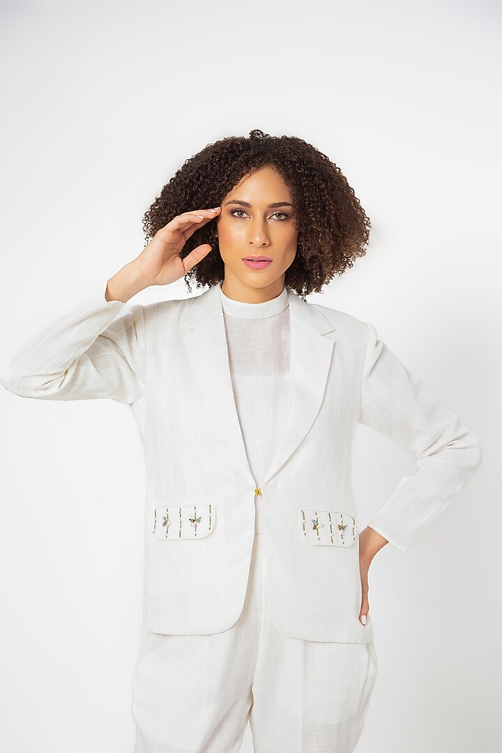 White Embellished Jacket Set by House of THL at Pernia's Pop Up Shop