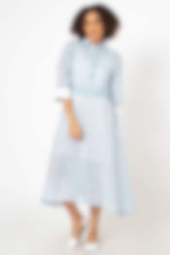 Powder Blue Cotton Linen A-line Dress by House of THL