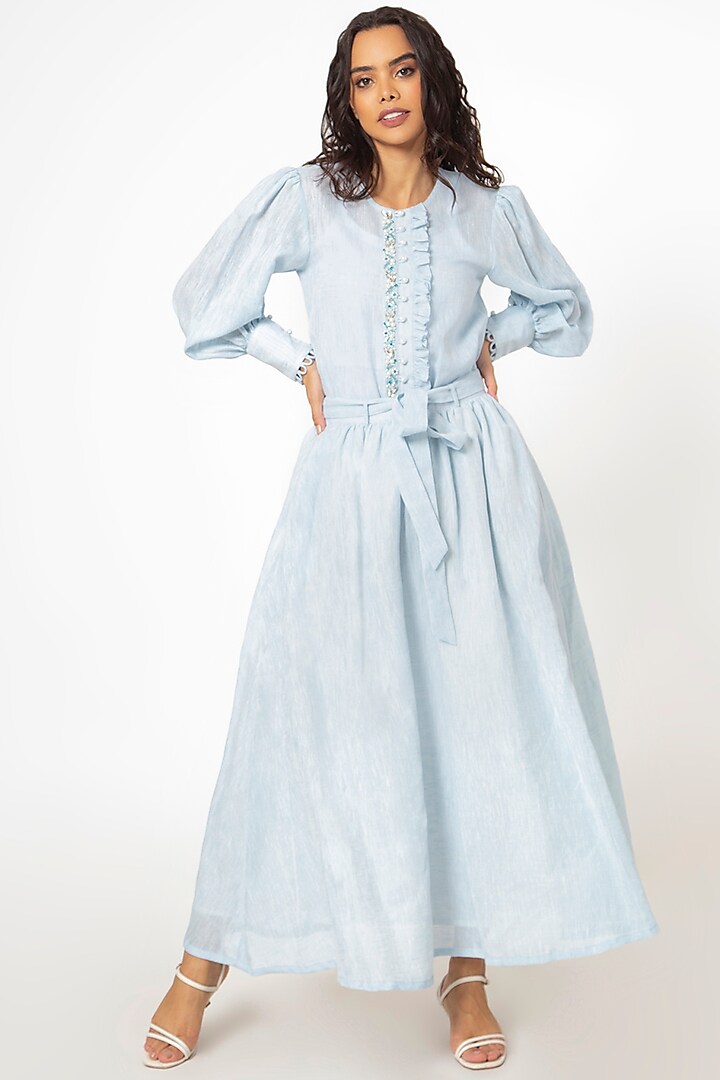 Delicate Blue Cotton Linen Co-Ord Set by House of THL