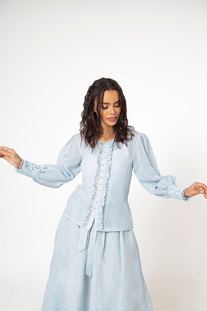 Delicate Blue Cotton Linen Co-Ord Set by House of THL at Pernia's Pop Up Shop