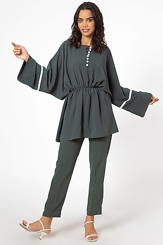 Bottle Green Cotton Blend Pant Set by House of THL