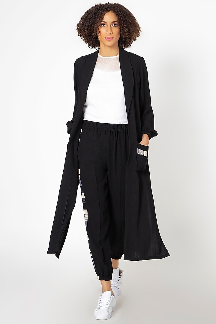 Black Cotton Blend Pant Set by House of THL