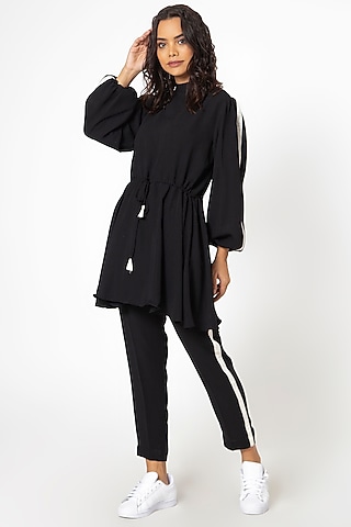 Black Cotton Blend Striped Co-Ord Set by House of THL