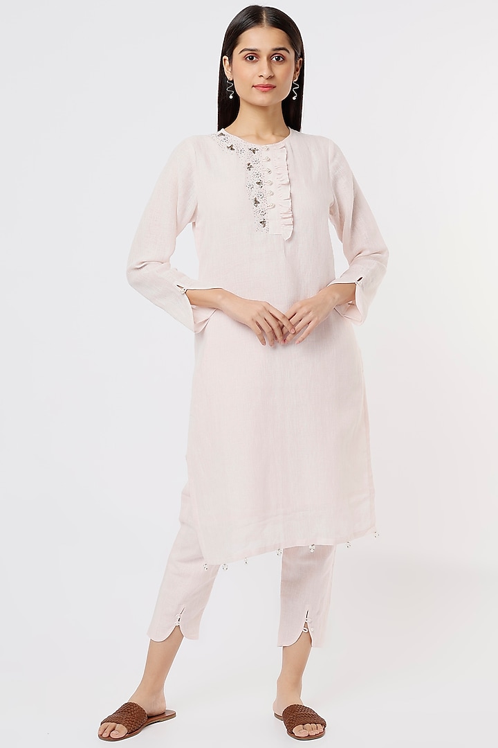 Blush Pink Linen Kurta Set by House of THL