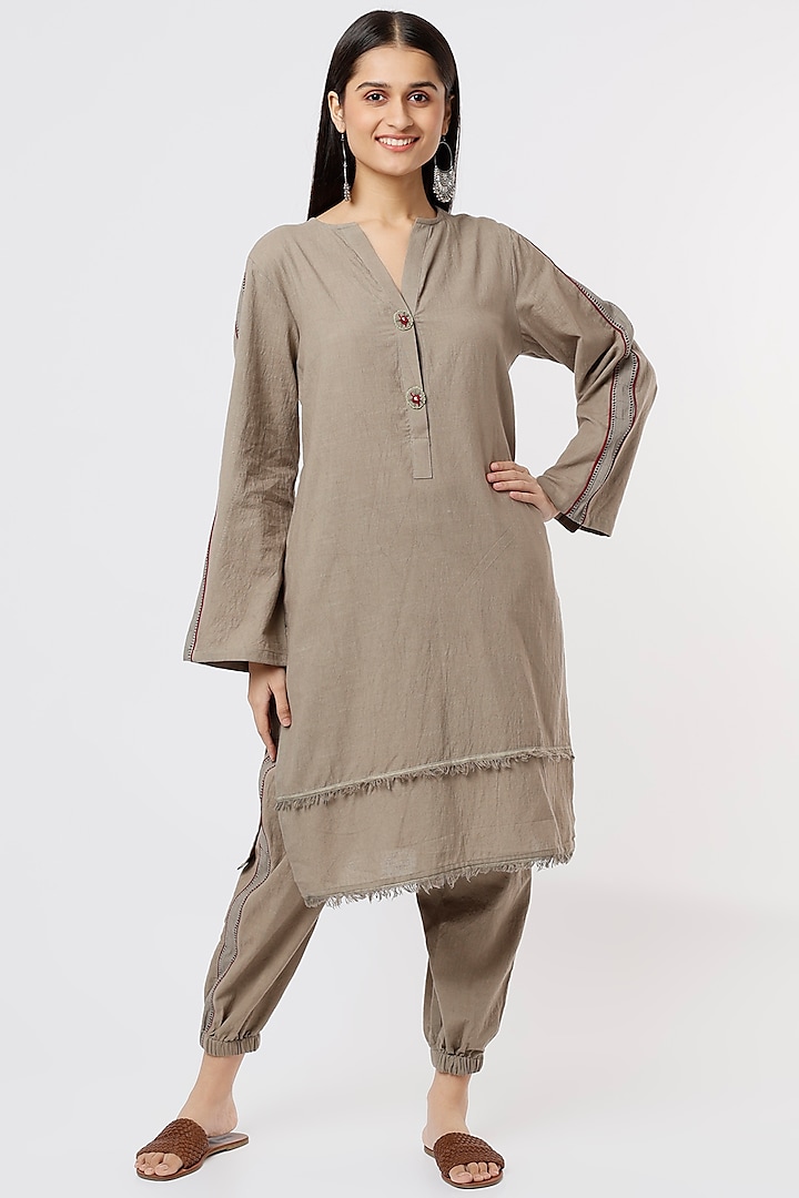 Olive Cotton Kurta Set by House of THL at Pernia's Pop Up Shop