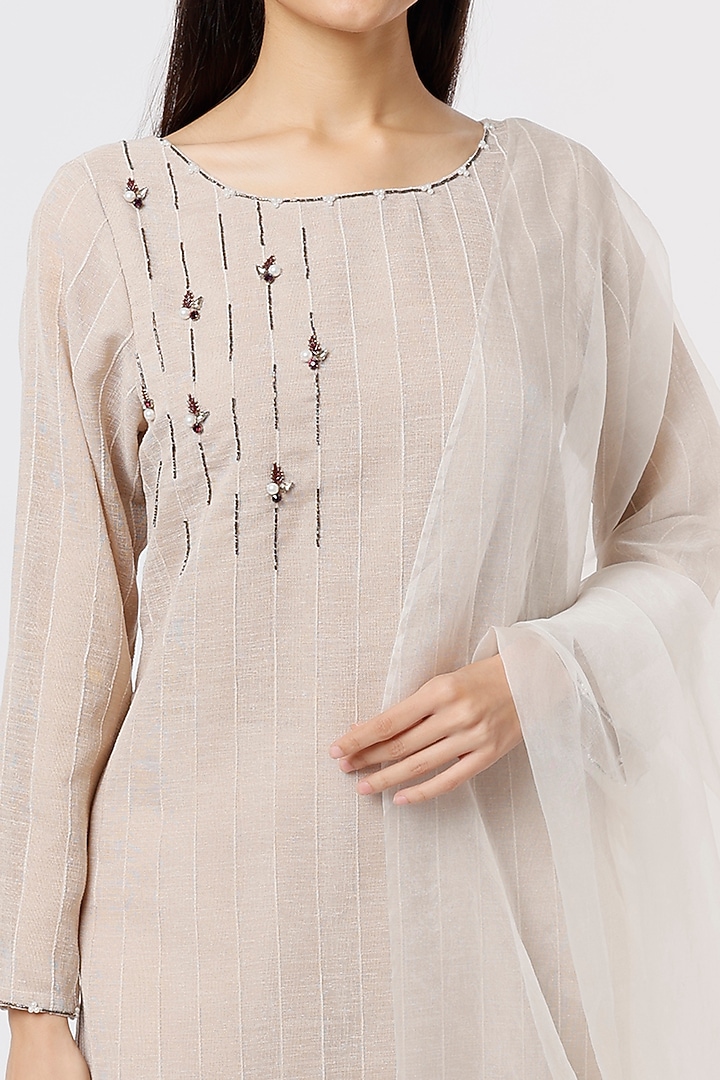Beige Embroidered Kurta Set by House of THL at Pernia's Pop Up Shop