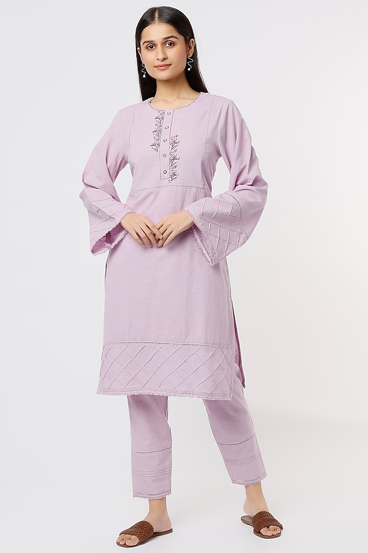 Purple Hand Embroidered Kurta Set by House of THL
