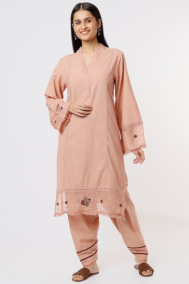 Peach Embroidered Kurta Set by House of THL