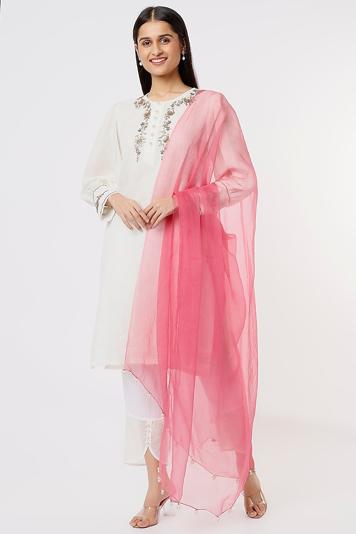 White Hand Embroidered Kurta Set by House of THL