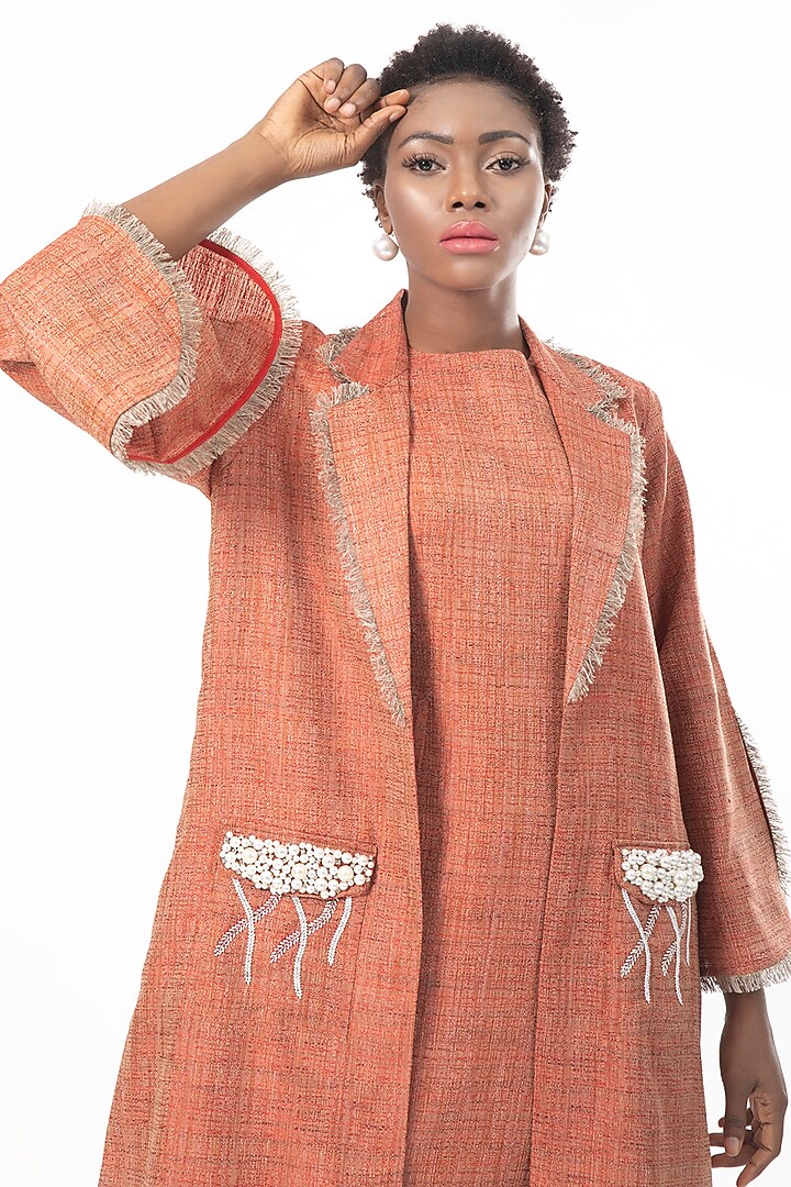 Aragon Orange Cotton Hessian Jacket Vacation Dress by House of THL at Pernia's Pop Up Shop