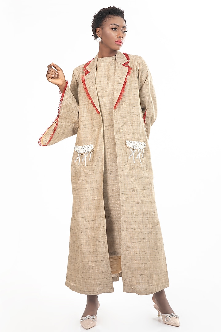 Macadamia Beige Cotton Hessian Jacket Dress by House of THL
