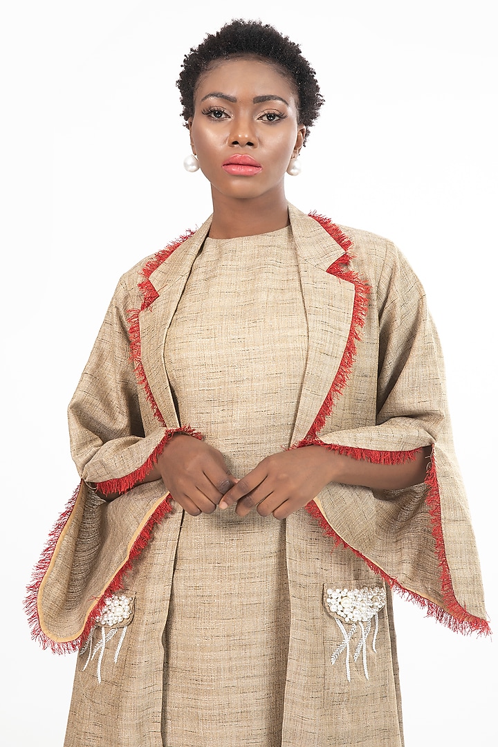 Macadamia Beige Cotton Hessian Jacket Vacation Dress by House of THL at Pernia's Pop Up Shop