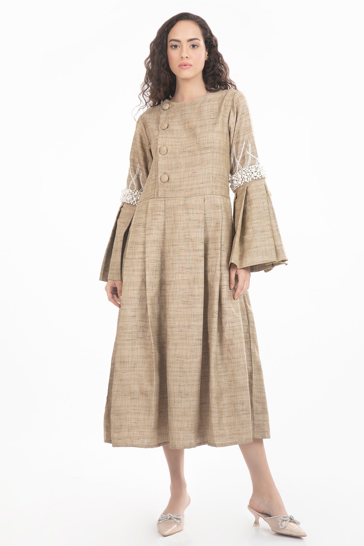 Macadamia Beige Jute Embellished Dress of Up by Shop Pernia\'s House at THL Pop 2024 Design