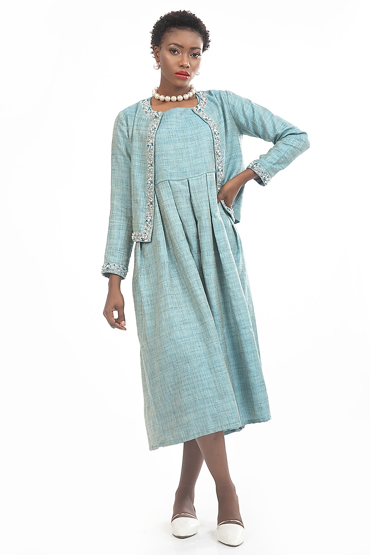 Delphinium Blue Embellished Jacket Dress by House of THL at Pernia's Pop Up Shop