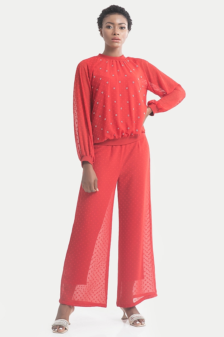 Red Chiffon Dobby Co-Ord Set by House of THL at Pernia's Pop Up Shop