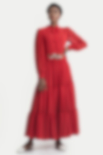 Haute Red Embroidered Maxi Dress by House of THL