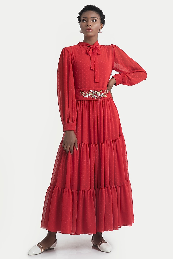 Haute Red Embroidered Maxi Dress by House of THL at Pernia's Pop Up Shop