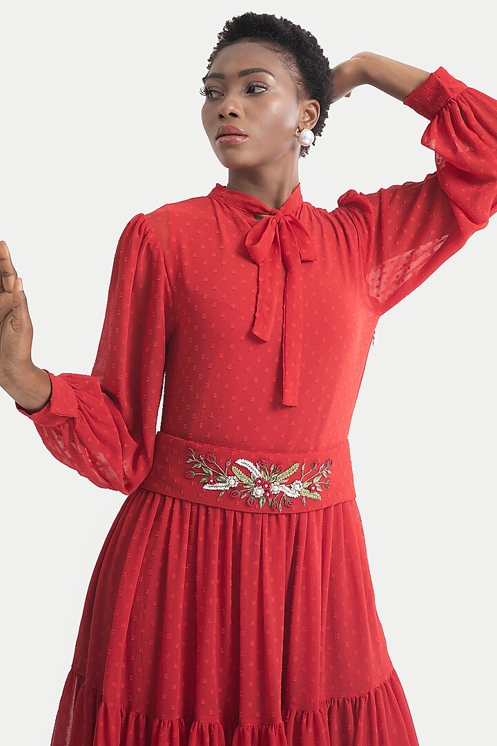 Haute Red Embroidered Maxi Vacation Dress by House of THL at Pernia's Pop Up Shop