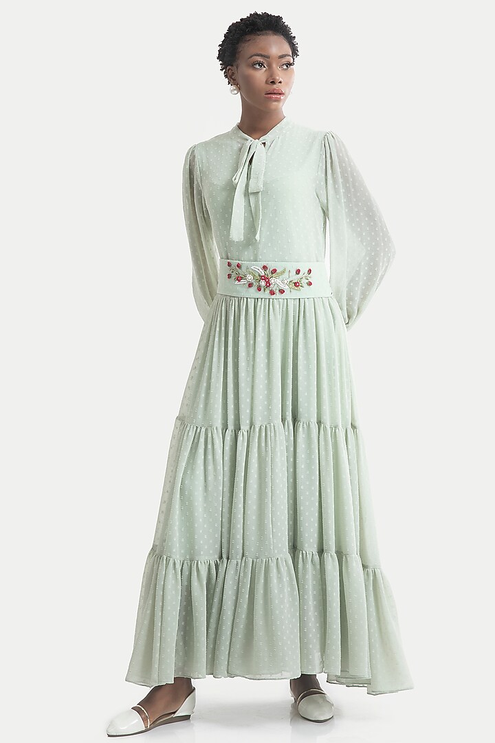 Celadon Green Embroidered Maxi Dress by House of THL