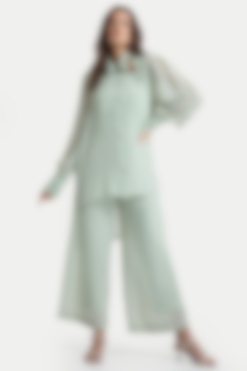 Celadon Green Chiffon Pant Set by House of THL at Pernia's Pop Up Shop