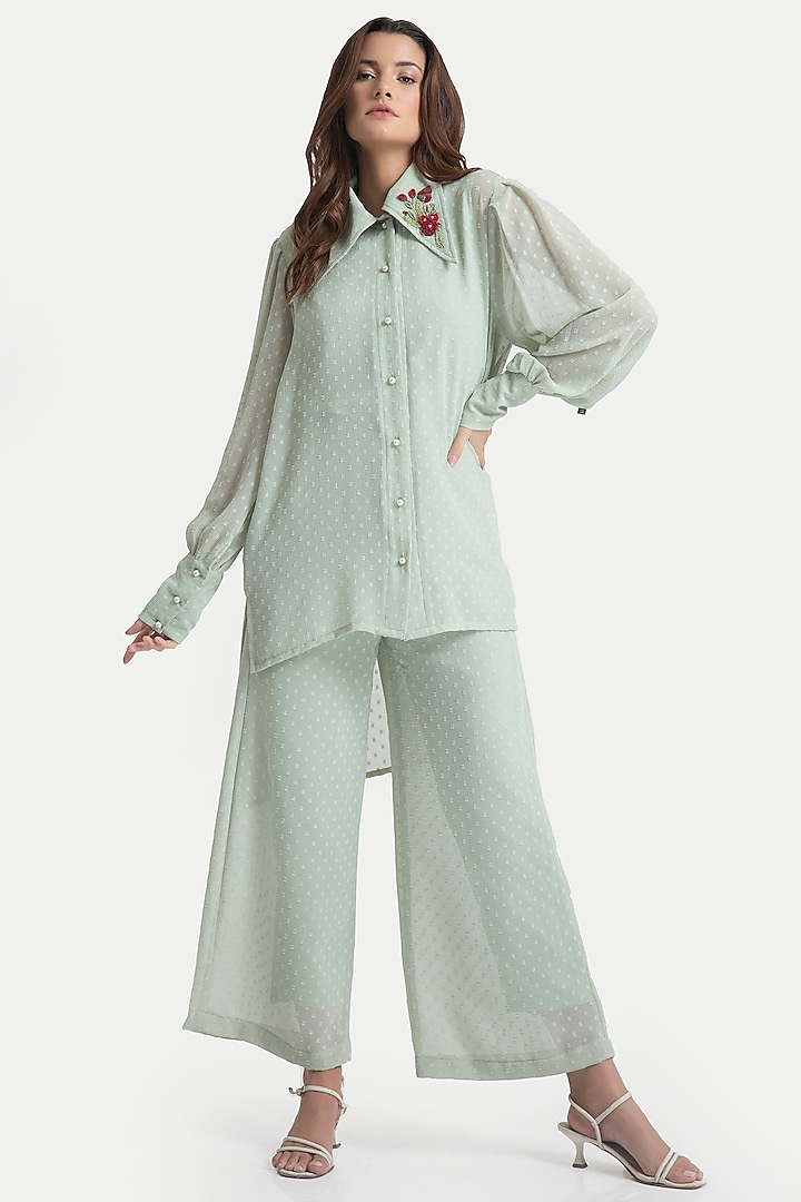 Celadon Green Chiffon Pant Set by House of THL at Pernia's Pop Up Shop