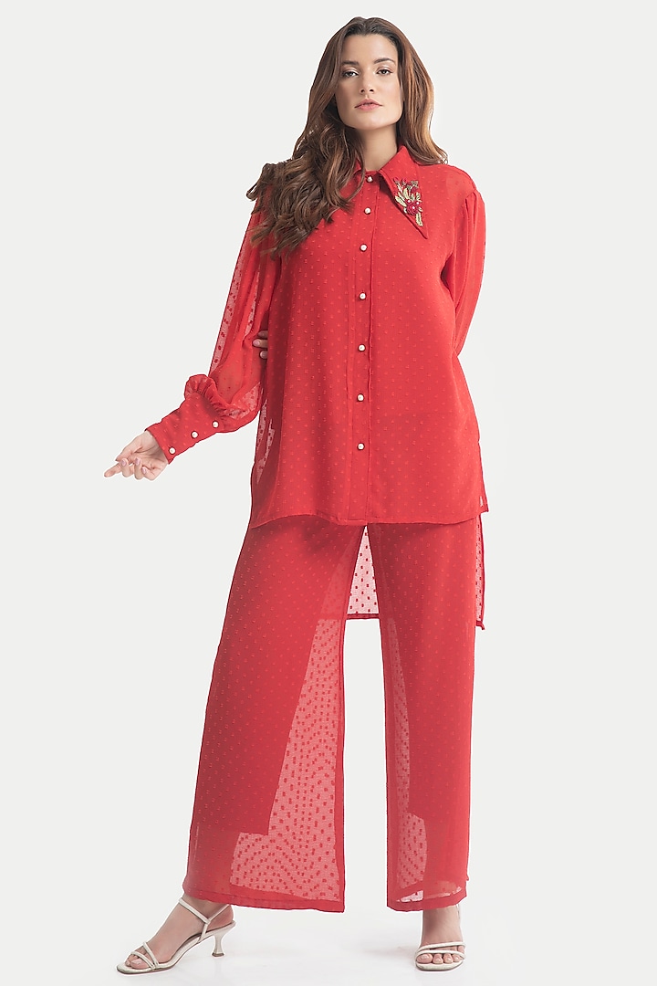 Haute Red Chiffon Pant Set by House of THL