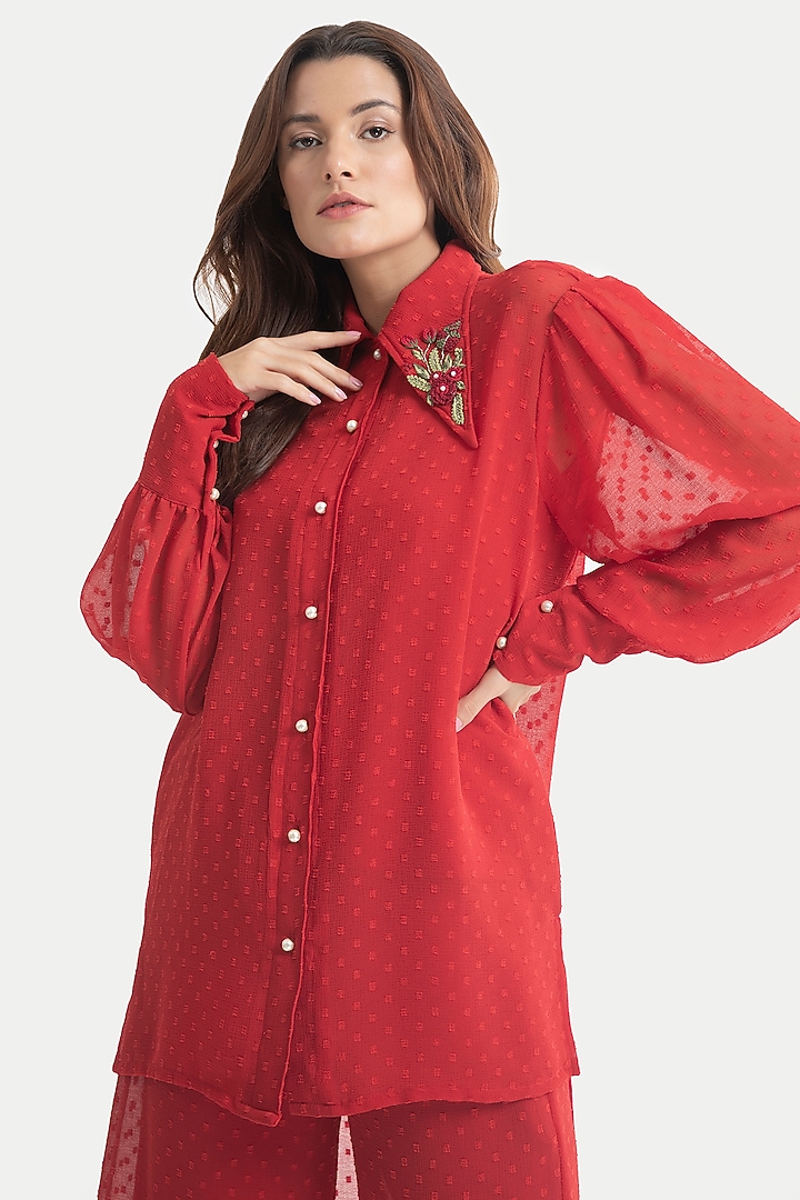 Haute Red Chiffon Pant Set by House of THL at Pernia's Pop Up Shop