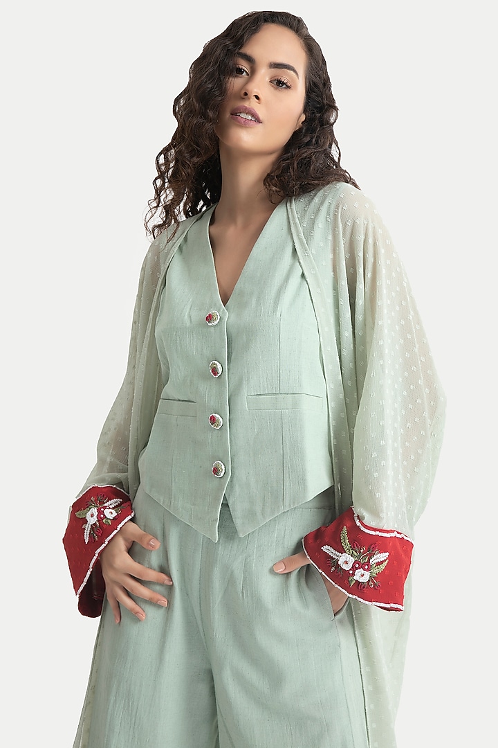 Celadon Green Chiffon Kaftan Set by House of THL at Pernia's Pop Up Shop