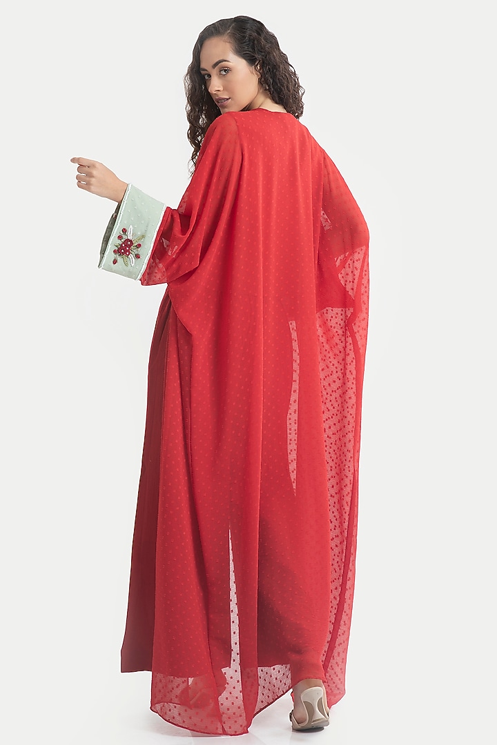 Red Chiffon Dobby Kaftan Set by House of THL at Pernia's Pop Up Shop