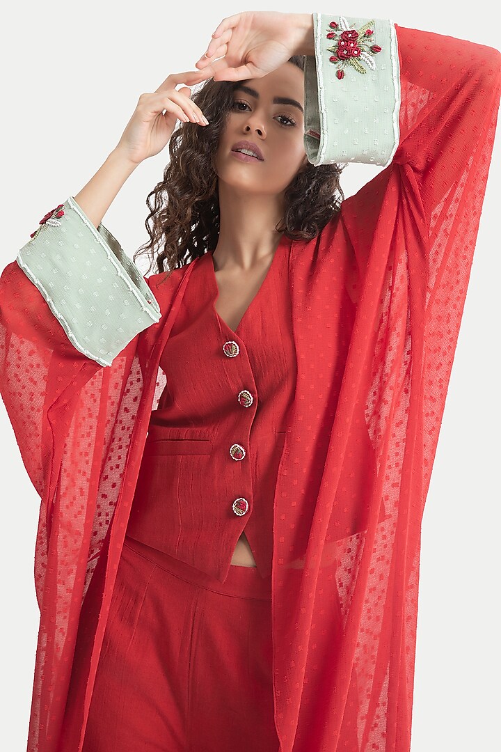 Red Chiffon Dobby Kaftan Set by House of THL at Pernia's Pop Up Shop