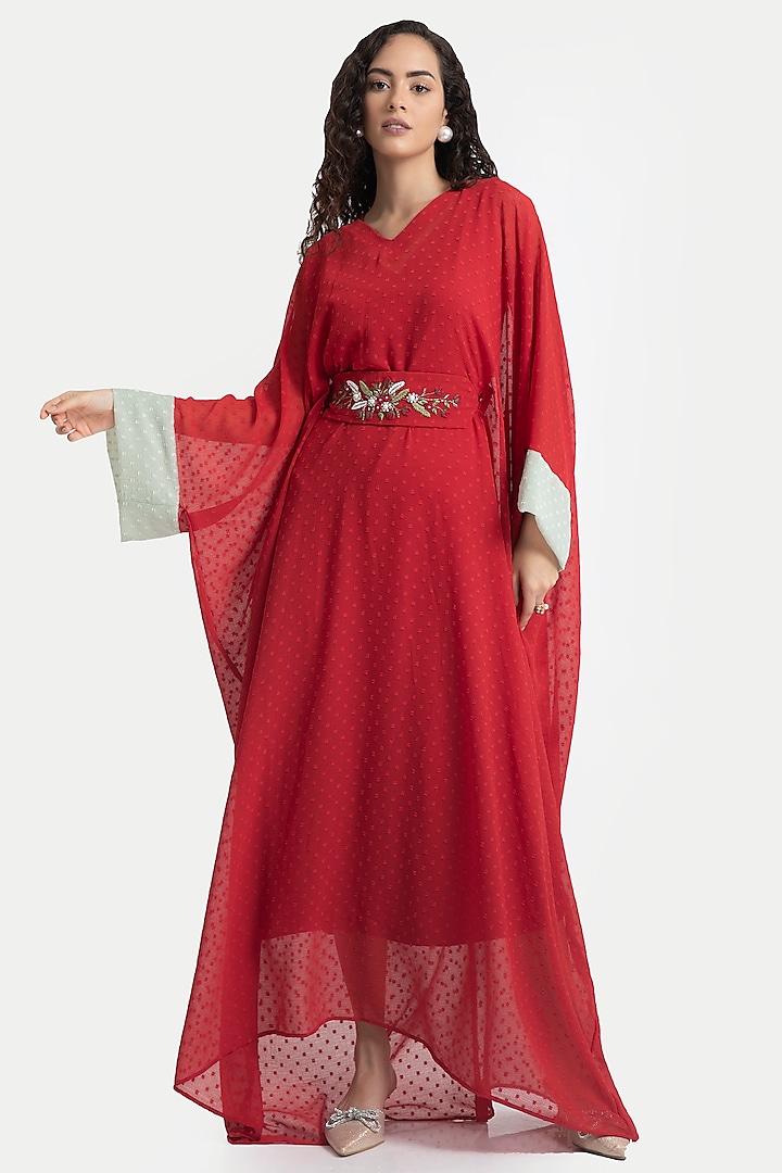Haute Red Embroidered Kaftan Dress by House of THL