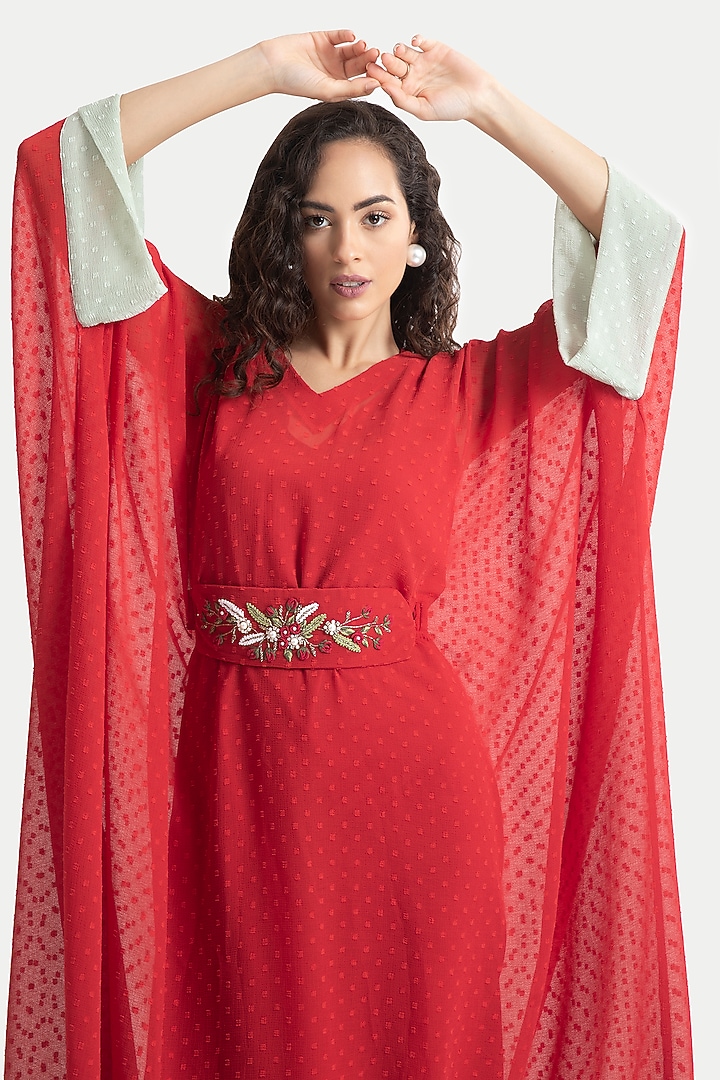 Haute Red Embroidered Kaftan Dress by House of THL at Pernia's Pop Up Shop