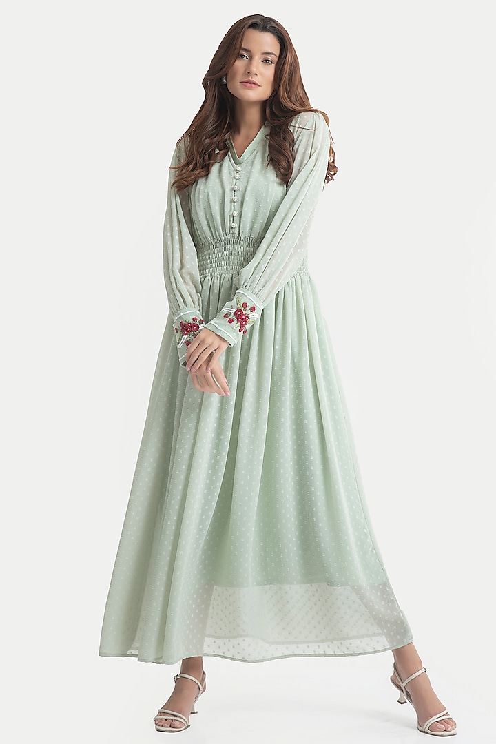 Celadon Green Chiffon Maxi Dress by House of THL