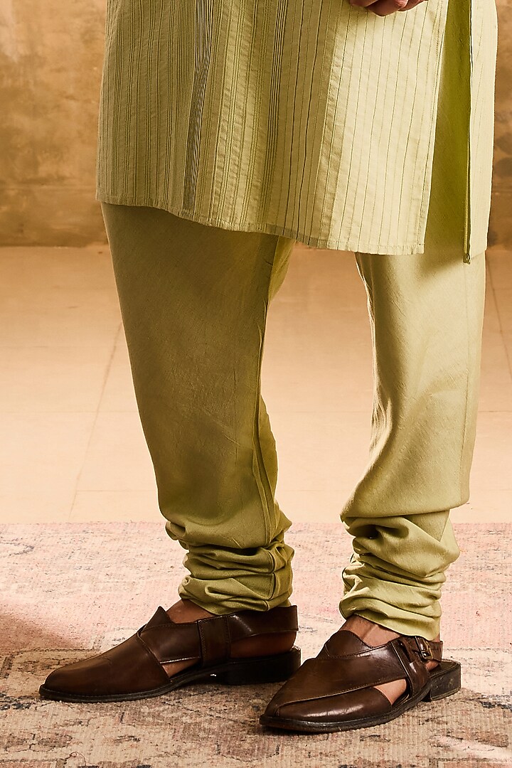 Sage Green Cotton Silk Dori Embroidered Kurta Set by NITIKA GUJRAL MEN at Pernia's Pop Up Shop