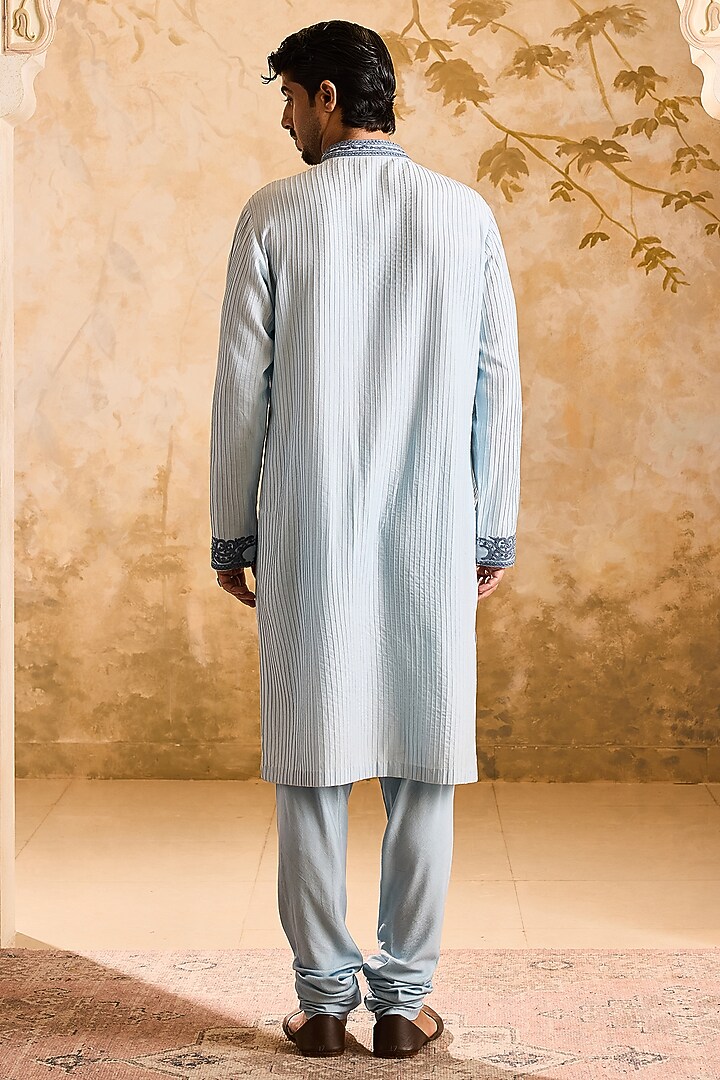 Light Blue Cotton Silk Dori Embroidered Kurta Set by NITIKA GUJRAL MEN at Pernia's Pop Up Shop