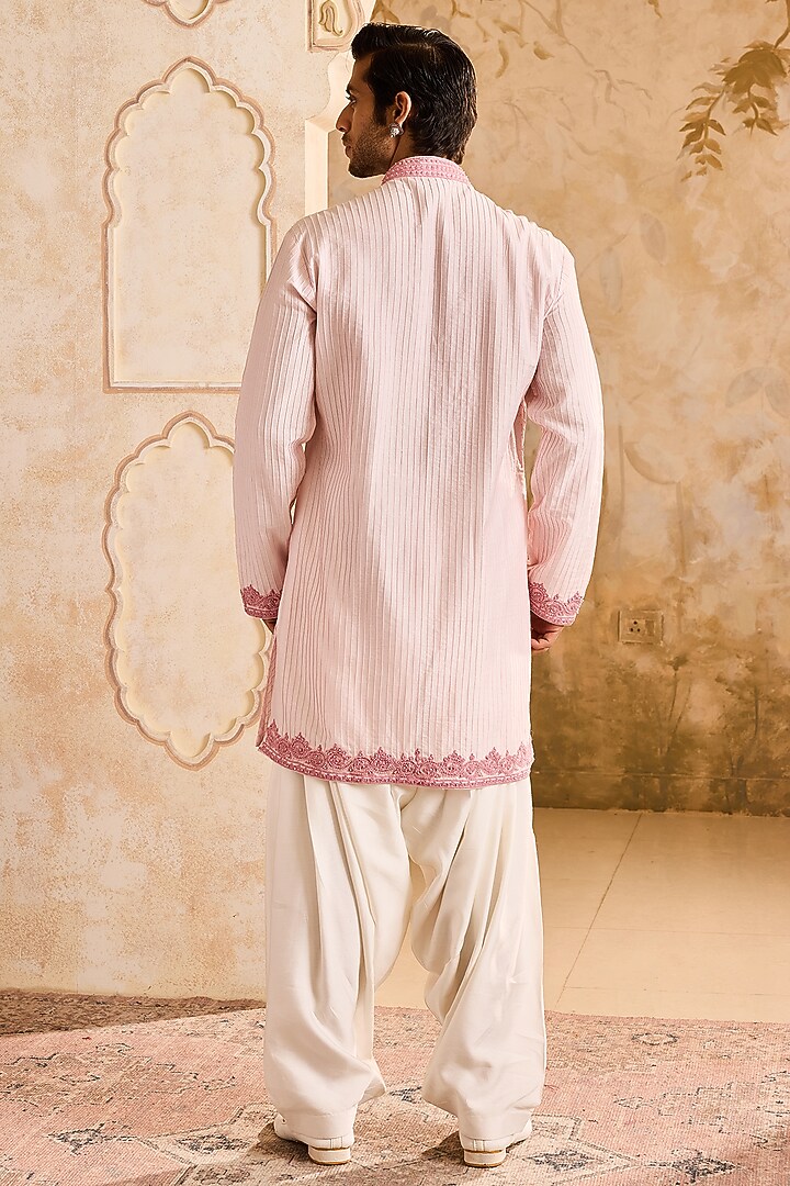 Pink Cotton Silk Dori Embroidered Kurta Set by NITIKA GUJRAL MEN at Pernia's Pop Up Shop