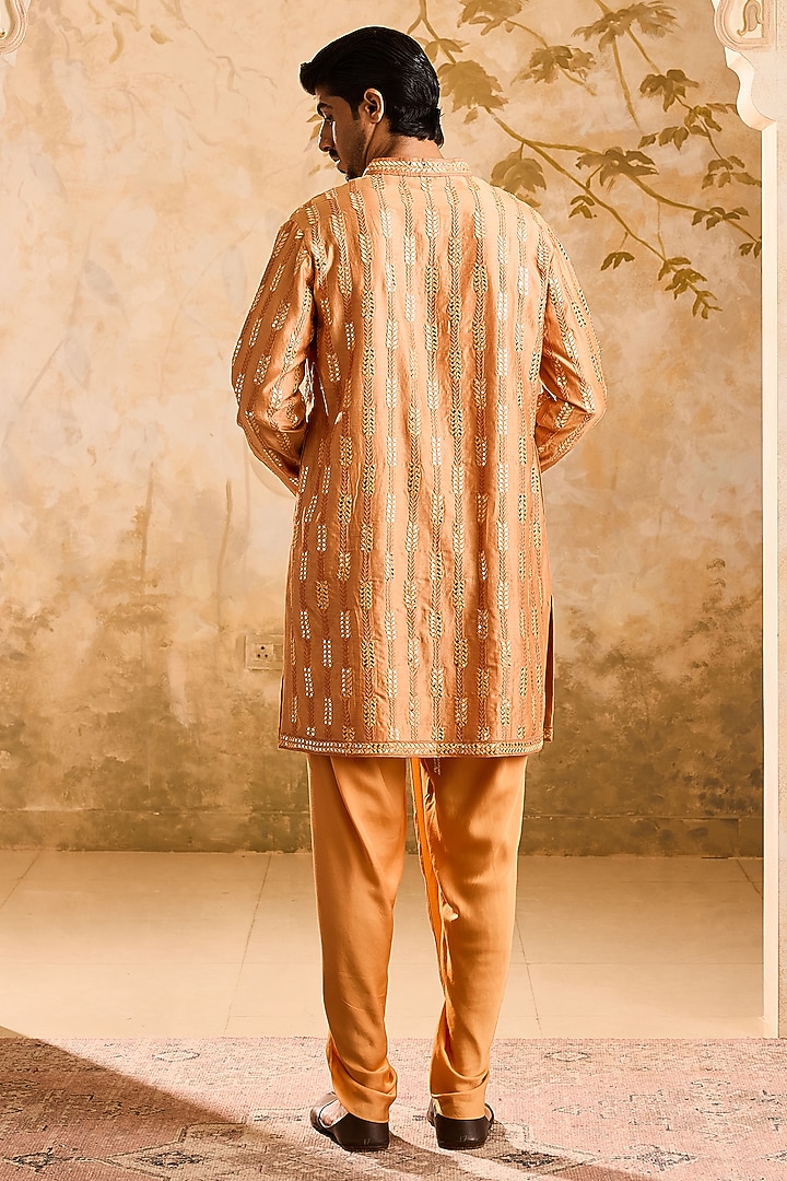 Rust Chanderi Resham Embroidered Kurta Set by NITIKA GUJRAL MEN at Pernia's Pop Up Shop