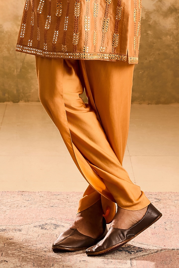 Rust Chanderi Resham Embroidered Kurta Set by NITIKA GUJRAL MEN at Pernia's Pop Up Shop