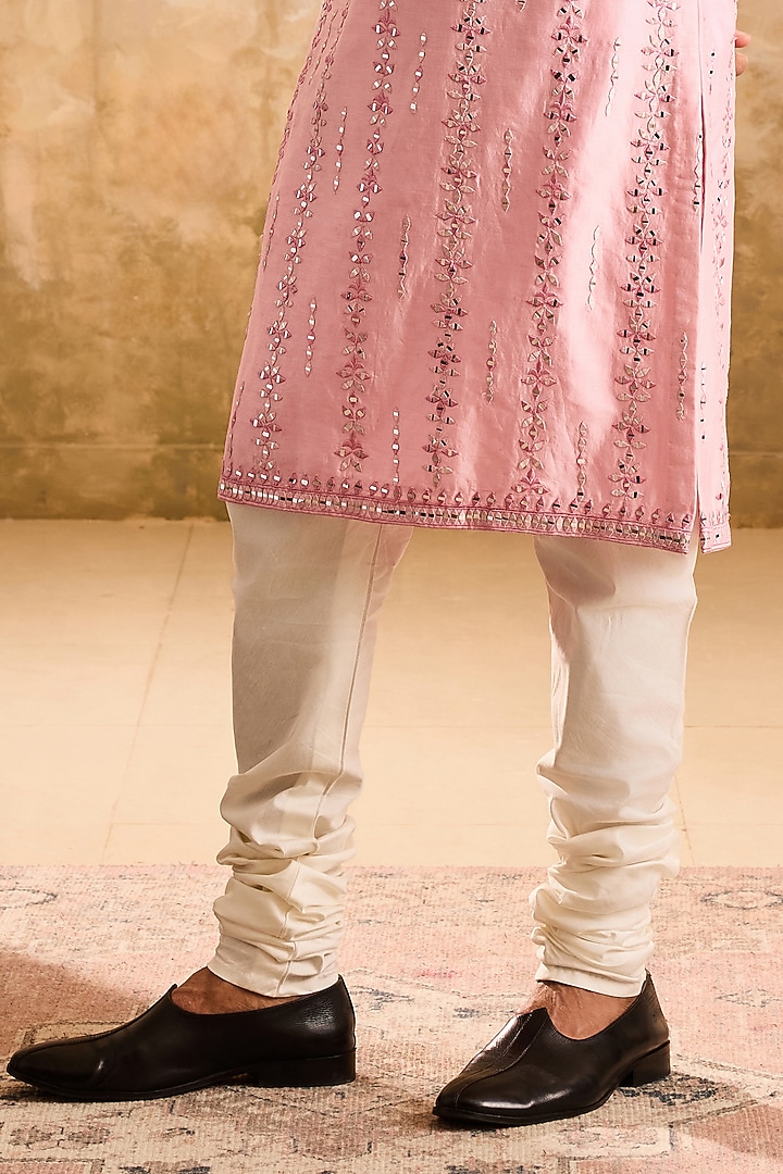 Pink Chanderi Mirror Embroidered Kurta Set by NITIKA GUJRAL MEN at Pernia's Pop Up Shop