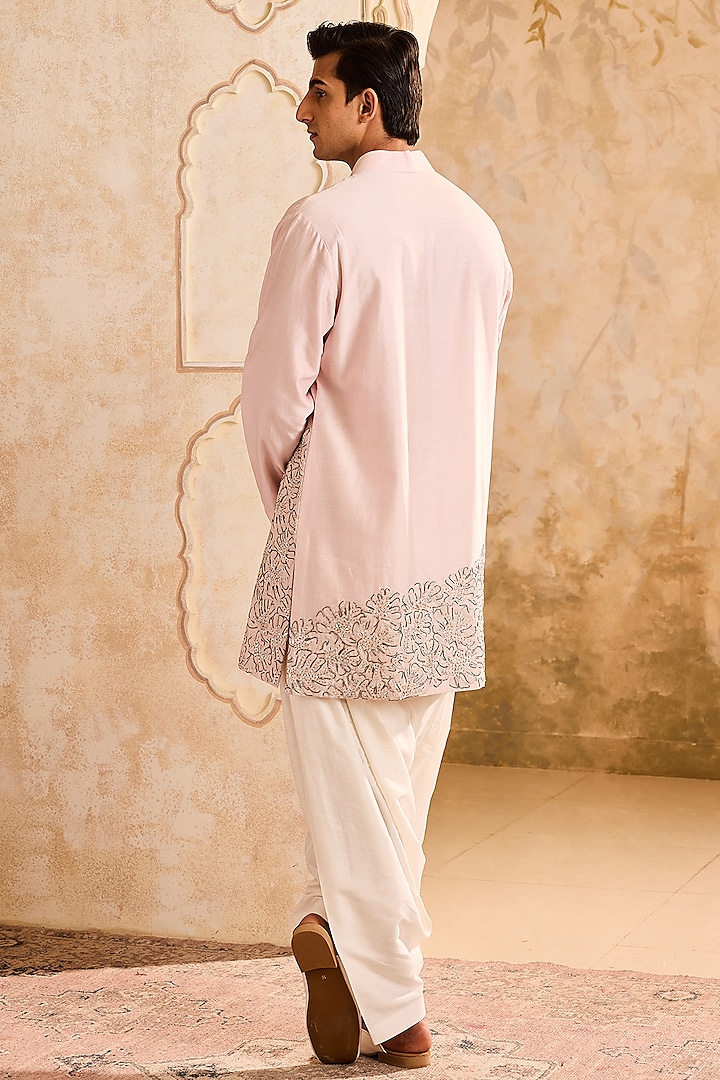 Pink Chanderi Cutdana Embellished Kurta Set by NITIKA GUJRAL MEN at Pernia's Pop Up Shop