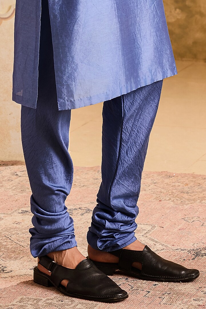Blue & Grey Chanderi Sequins Embellished Kurta Set by NITIKA GUJRAL MEN at Pernia's Pop Up Shop