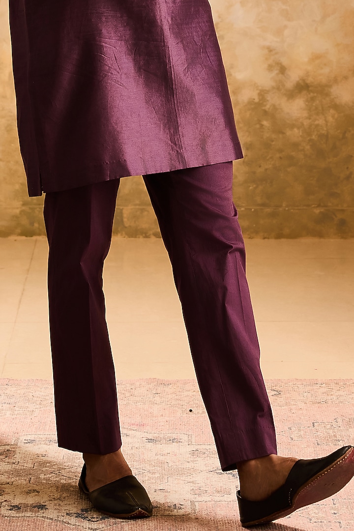 Wine Chanderi Resham Embroidered Kurta Set by NITIKA GUJRAL MEN at Pernia's Pop Up Shop