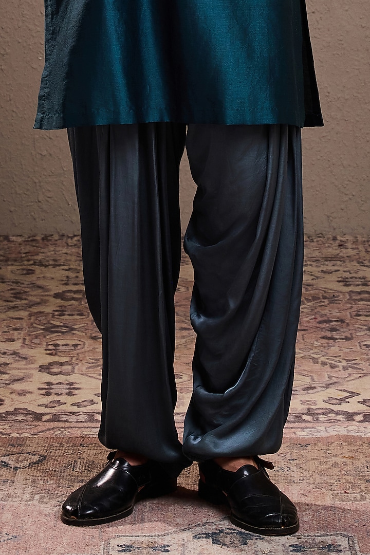 Teal Chanderi Beads Embroidered Kurta Set by NITIKA GUJRAL MEN at Pernia's Pop Up Shop