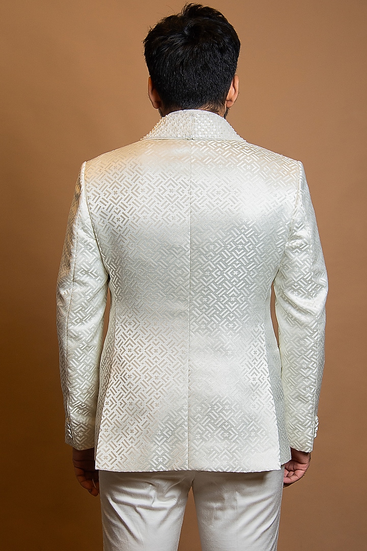 White Raw Silk Crystal Embroidered Jodhpuri Set by Histori at Pernia's Pop Up Shop