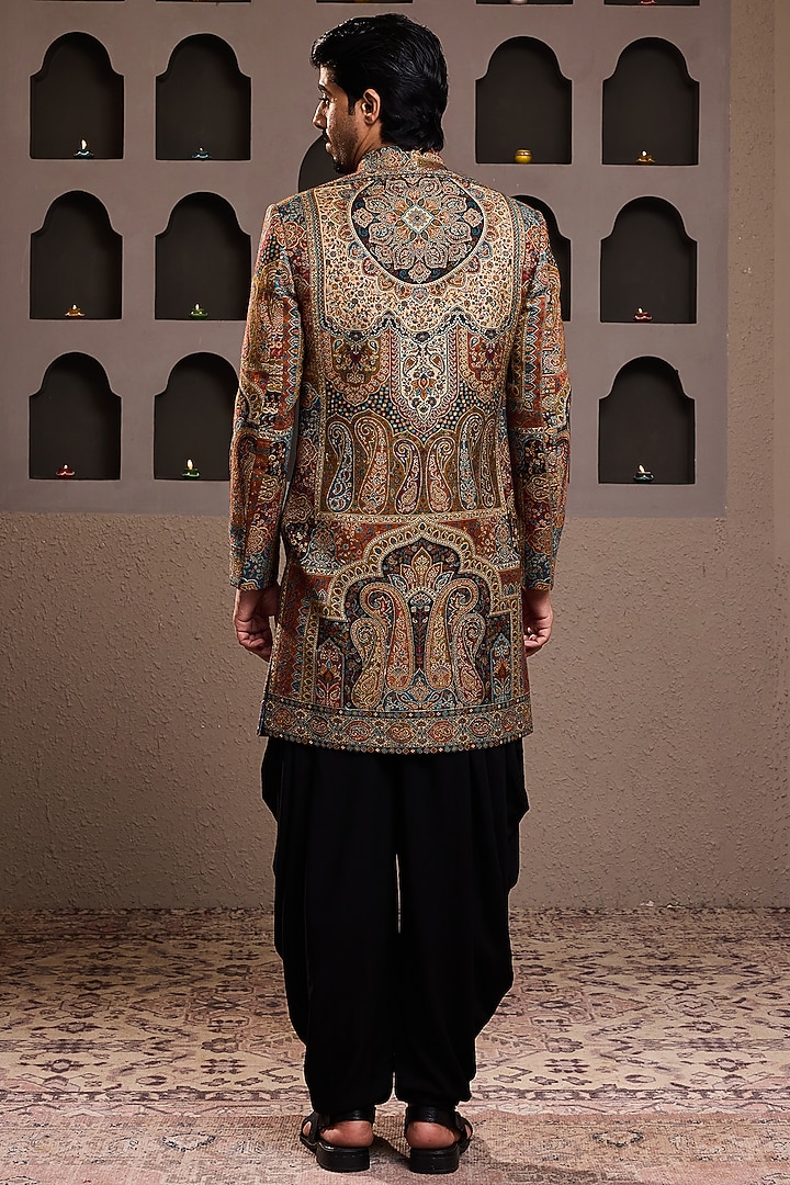 Black Woven Jacquard Achkan Set by NITIKA GUJRAL MEN at Pernia's Pop Up Shop