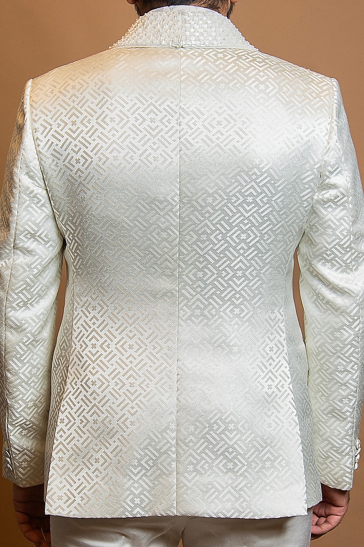 Ivory Poly Jacquard & Suiting Embroidered Tuxedo Set by NITIKA GUJRAL MEN at Pernia's Pop Up Shop
